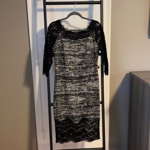 Alberto makali sz M black lace and textured cocktail dress